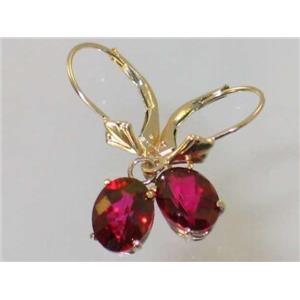 14k Gold Leverback Earrings, Crimson Topaz, E007