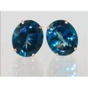 14k Gold Post Earrings, London Blue Topaz, E202