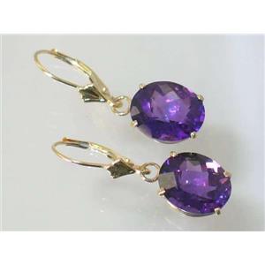 14k Gold Leverback Earrings, Amethyst, E207