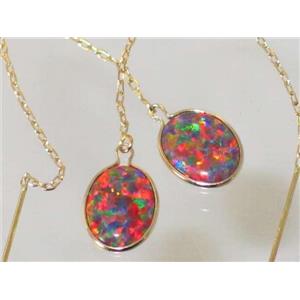 14k Gold Threader Earrings, Created Black Opal, E105