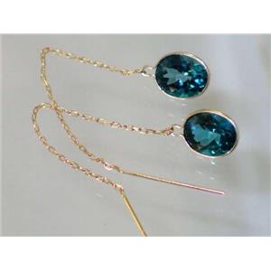14k Gold Threader Earrings, London Blue Topaz, E105