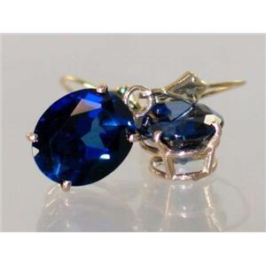 14k Gold Leverback Earrings, Created Blue Sapphire, E207