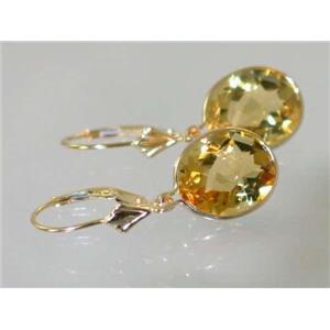 14k Gold Leverback Earrings, Citrine, E201