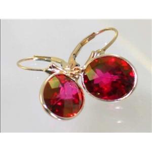 14k Gold Leverback Earrings, Crimson Fire Topaz, E201