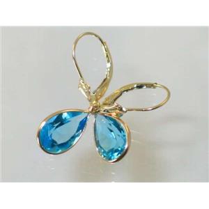 14k Gold Leverback Earrings, Swiss Blue Topaz, E221