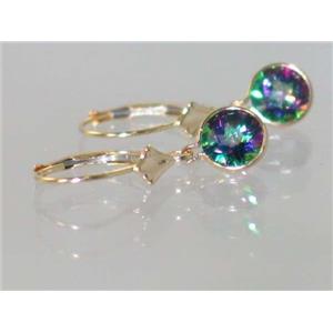 14k Gold Leverback Earrings, Mystic Fire Topaz, E011