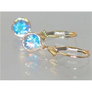 14k Gold Leverback Earrings, Mercury Mist Topaz, E011