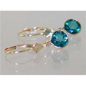 14k Gold Leverback Earrings, Paraiba Topaz, E011