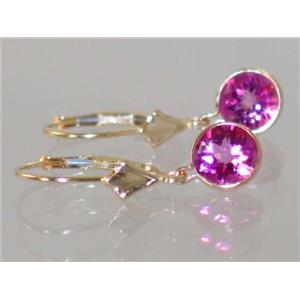 14k Gold Leverback Earrings, Pure Pink Topaz, E011