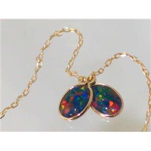 14k Gold Threader Earrings, Created Black Opal, E005