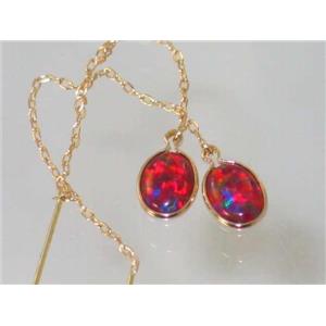 14k Gold Threader Earrings, Created Red/Brown Opal, E005