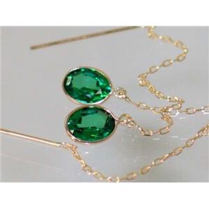 14k Gold Threader Earrings, Russian Nanocrystal Emerald, E005