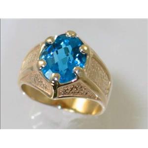10K, 14K or 18K Men's Gold Ring, Swiss Blue Topaz, R234