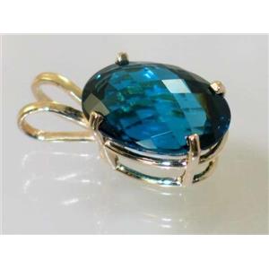 P084, London Blue Topaz 14k Gold Pendant