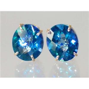 14k Gold Post Earrings, Neptunes Garden Topaz, E202