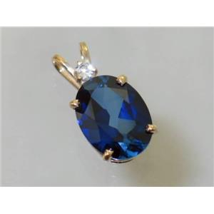 P018, Created Blue Sapphire, 14K Gold Pendant