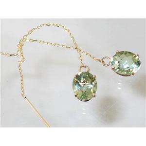 14k Gold Threader Earrings, Green Amethyst, E103