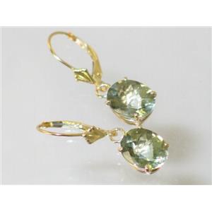 14k Gold Leverback Earrings, Green Amethyst, E107