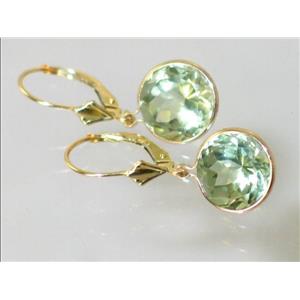 14k Gold Leverback Earrings, Green Amethyst, E211