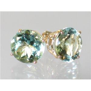 14k Gold Post Earrings, Green Amethyst, E212