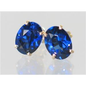 14k Gold Post Earrings, Created Blue Sapphire, E002