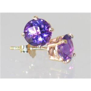 14k Gold Post Earrings, Amethyst, E012