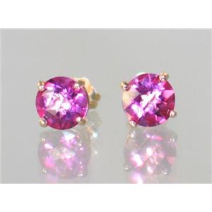 14k Gold Post Earrings, Pure Pink Topaz, E012