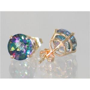 14k Gold Post Earrings, Mystic Fire Topaz, E112