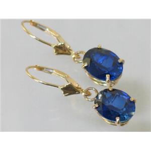 14k Gold Leverback Earrings, Created Blue Sapphire, E107