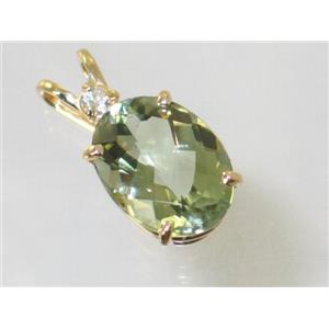 P018, Green Amethyst 14k Gold Pendant