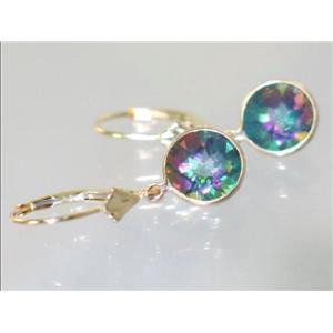 14k Gold Leverback Earrings, Mystic Fire Topaz, E111