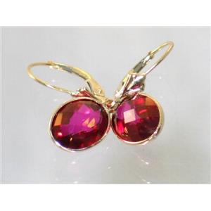 14k Gold Leverback Earrings, Crimson Topaz, E101