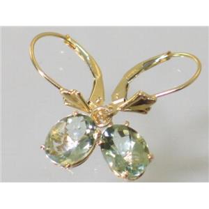 14k Gold Leverback Earrings, Green Amethyst, E007
