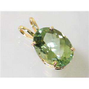 P084, Green Amethyst 14k Gold Pendant