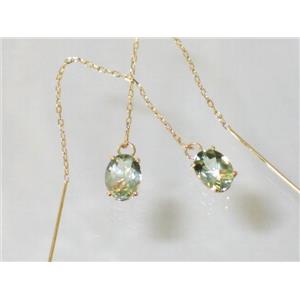 14k Gold Threader Earrings, Green Amethyst, E003