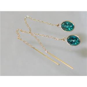 14k Gold Threader Earrings, Paraiba Topaz, E005