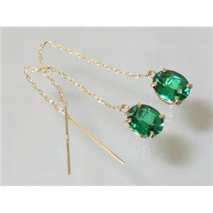 14k Gold Threader Earrings, Russian Nanocrystal Emerald, E103