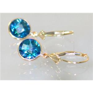 14k Gold Leverback Earrings, Neptune Garden Topaz, E111