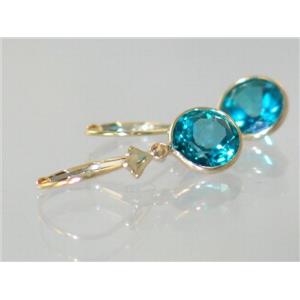 14k Gold Leverback Earrings, Paraiba Topaz, E111