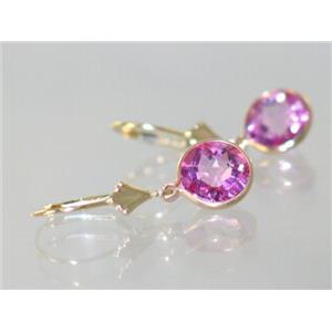 14k Gold Leverback Earrings, Pure Pink Topaz, E111