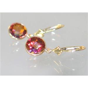 14k Gold Leverback Earrings, Twilight Fire Topaz, E111