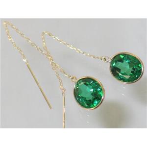 14k Gold Threader Earrings, Russian Nanocrystal Emerald, E205