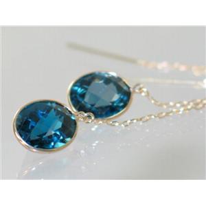 14k Gold Threader Earrings, London Blue Topaz, E205