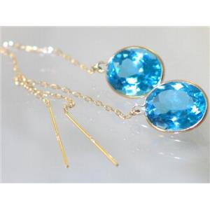 14k Gold Threader Earrings, Swiss Blue Topaz, E205