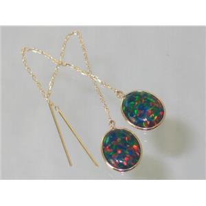 14k Gold Threader Earrings, Created Black Opal, E205