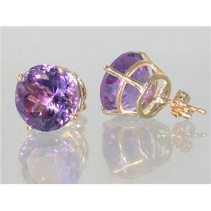 14k Gold Post Earrings, Amethyst, E212