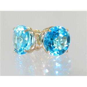 14k Gold Post Earrings, Swiss Blue Topaz, E212