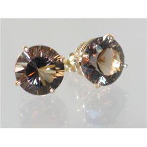 14k Gold Post Earrings, Smoky Quartz, E212