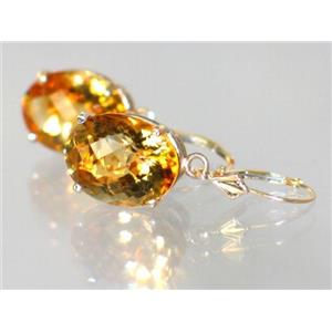 14k Gold Leverback Earrings, Citrine, E407
