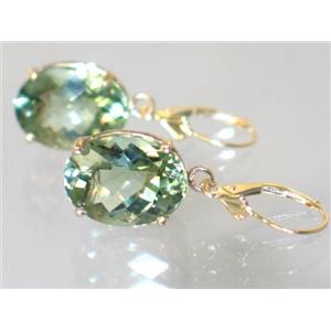 14k Gold Leverback Earrings, Green Amethyst, E407